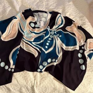 Chico's Abstract Patterned poncho in Blue Black and Cream